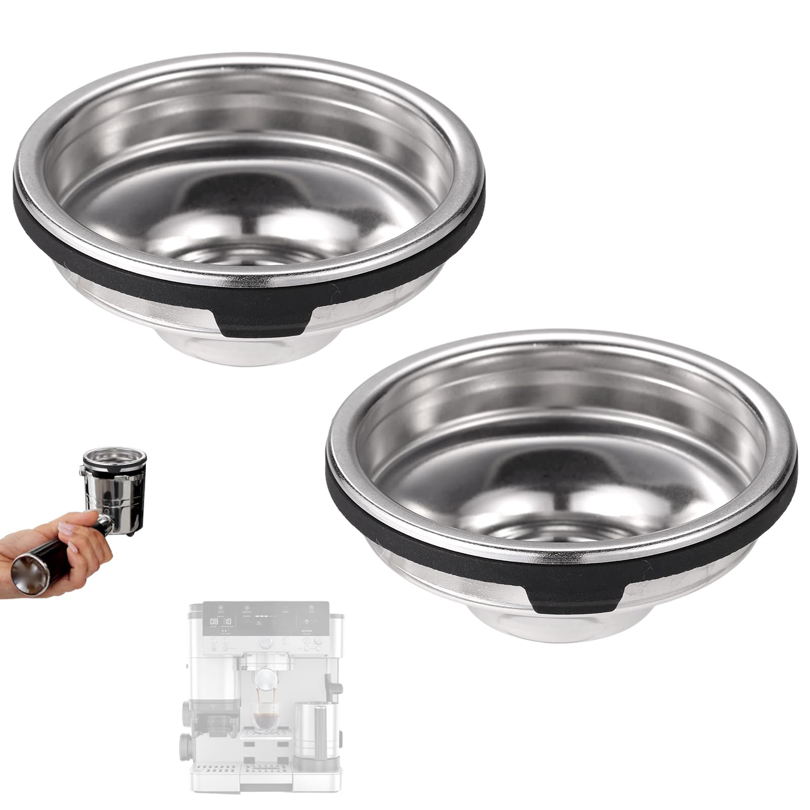 2pcs Single Cup Filter Baskets Compatible with Ninja Luxe Cafe ES701, Stainless Steel Portafilter Basket Reusable Coffee Filter for Ninja Luxe Cafe Machine Accessory