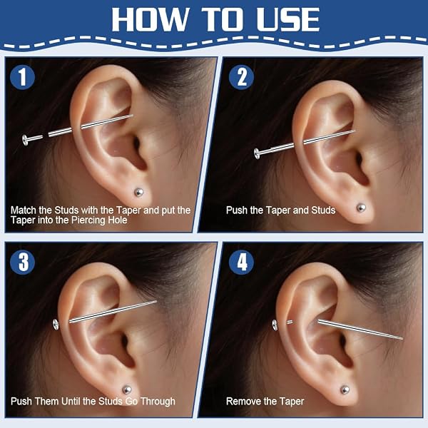 Kit d'Outils de Piercing, Outil d'Insertion Conique, Outil de Changement de Piercing pour Changer de Bijoux, pour Oreille, Nez, Lèvre et Langue, Compatible 16G et 18G - 5