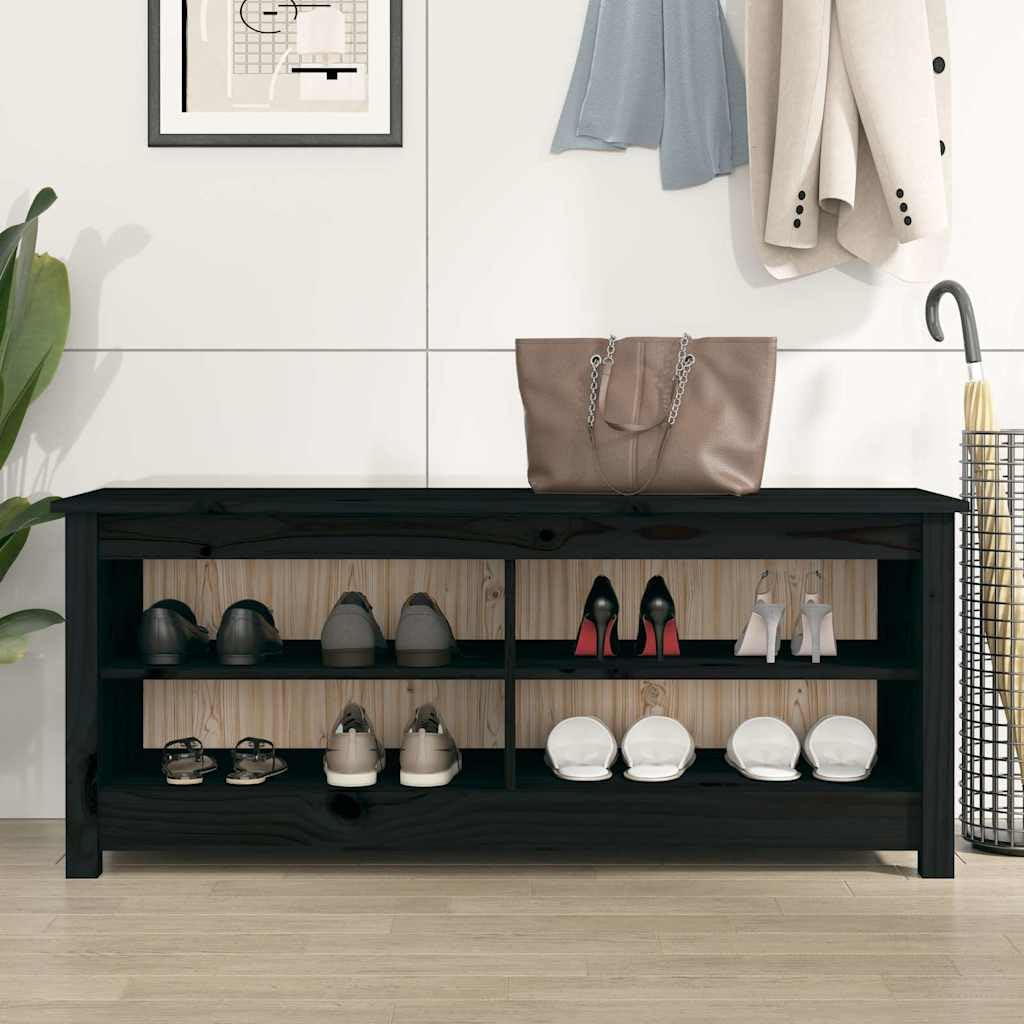 Zapatero de Madera Maciza de Pino Negro 110x38x45,5 cm