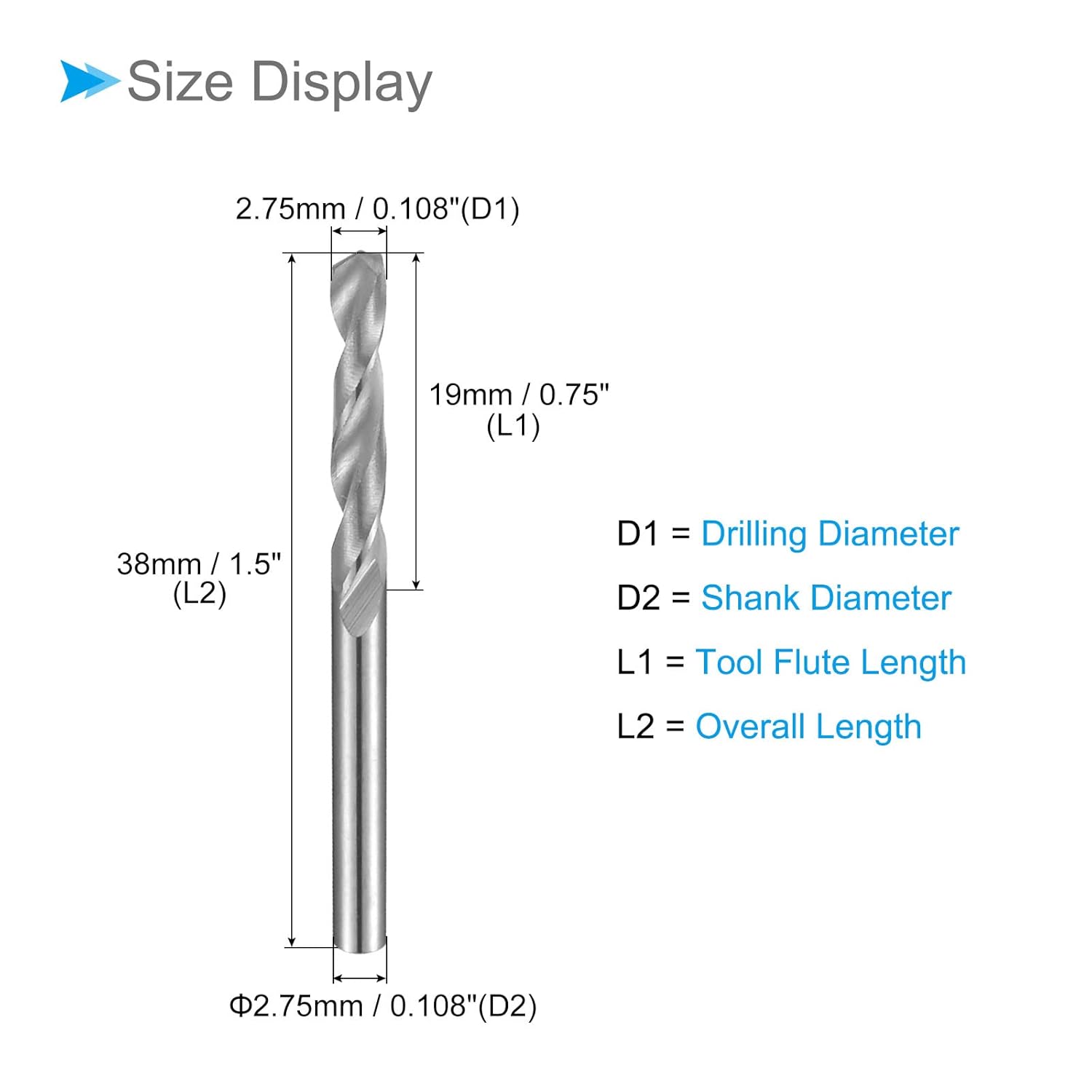Solid Carbide Drill Bits, 2.75mm Diameter, K35 Tungsten Carbide Precision Short Length Twist Drill Bits - (Applications: for Stainless Steel Alloy Metal), 2-Pieces
