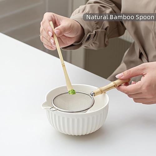 Miniatura 3 de Matcha Whisk Set, Matcha Set Includes Ceramic Matcha Bowl, Matcha Whisk and Holder, Bamboo Scoop, Sifter, Scoop Rest and Tea Towel - 7 Pcs Matcha