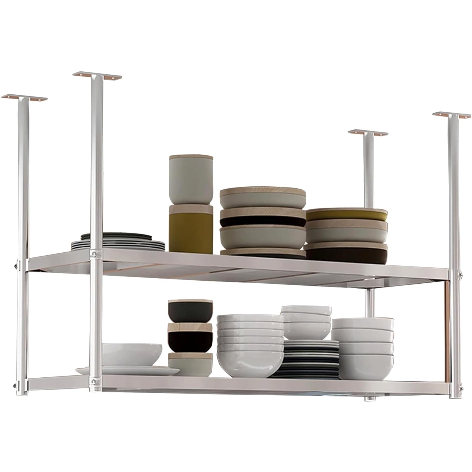 SaryEdge Stainless Steel Ceiling-Mounted 2-Tier Floating Shelves Hanging Display Rack for Kitchen Bar Restaurant - Size: 70x35x80cm Stylish Storage Solution,80,80x35x80cm
