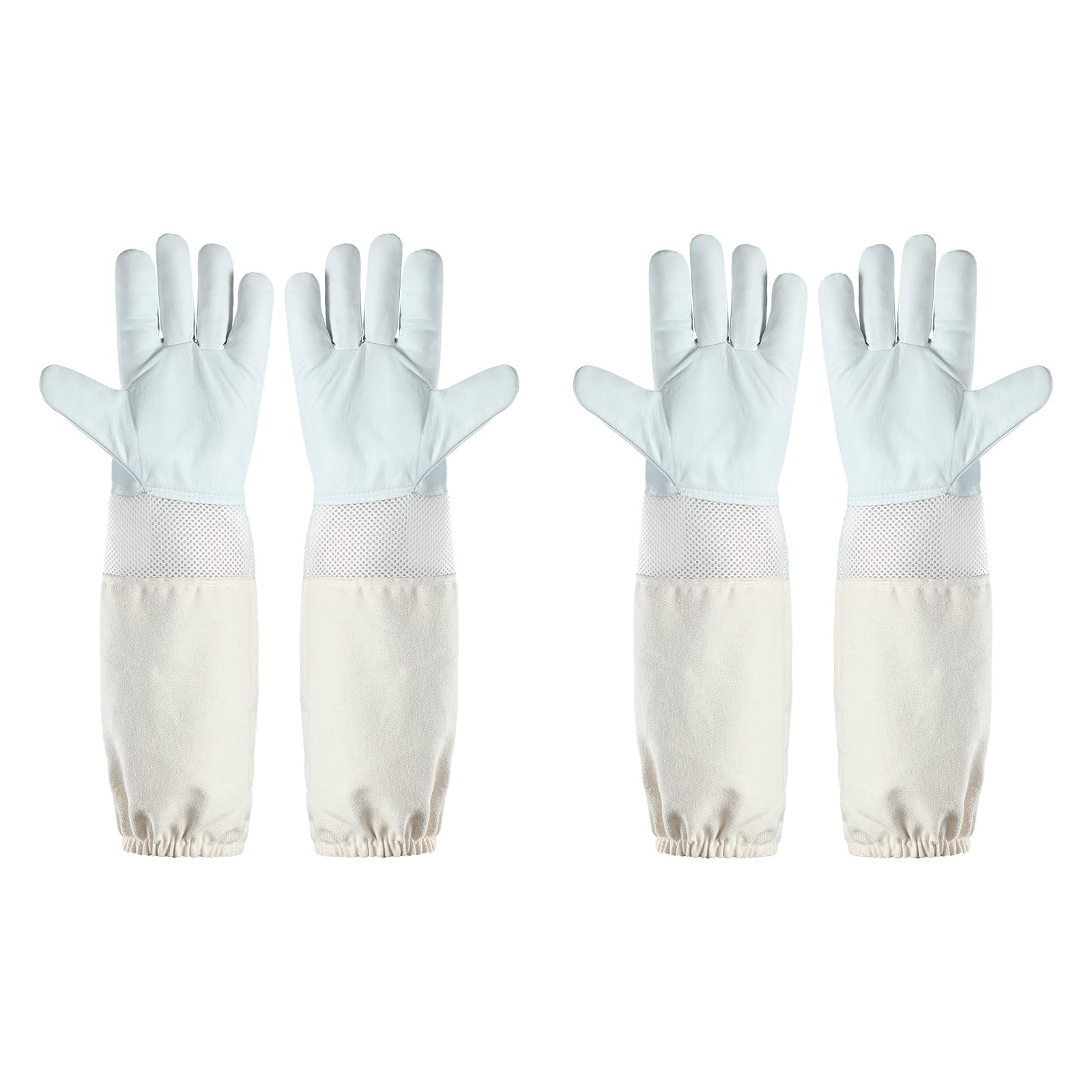 ISIVBPEP 2 Pairs Ventilated Beekeeping Gloves, Bee Gloves for Men Women, Goatskin Beekeeper Glove with Ventilated Sleeves & Elastic Cuffs 2XL