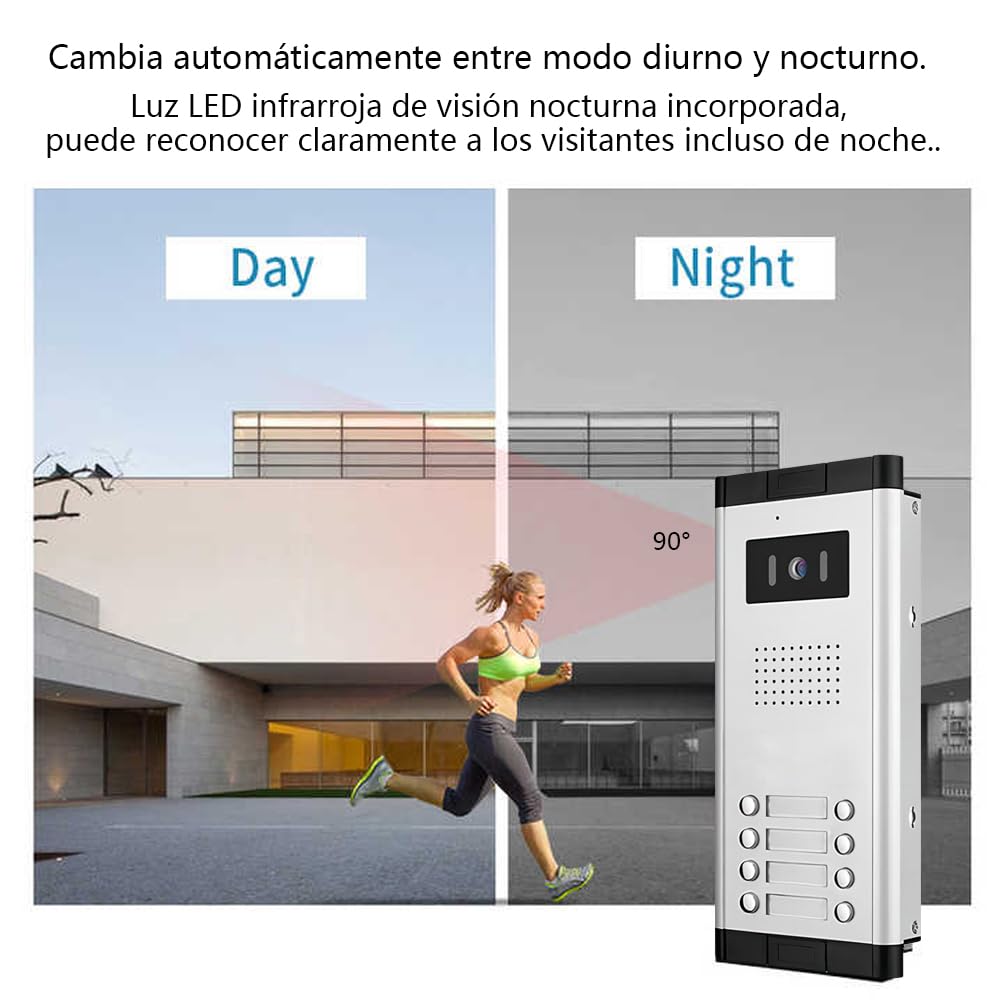 Videoportero con cable para apartamentos,2/3/4/5/6/8/10/12 unidades,Kit de videoportero de 7 pulgadas,Desbloqueo con una sola llave (1 Timbre + 8 Monitor)