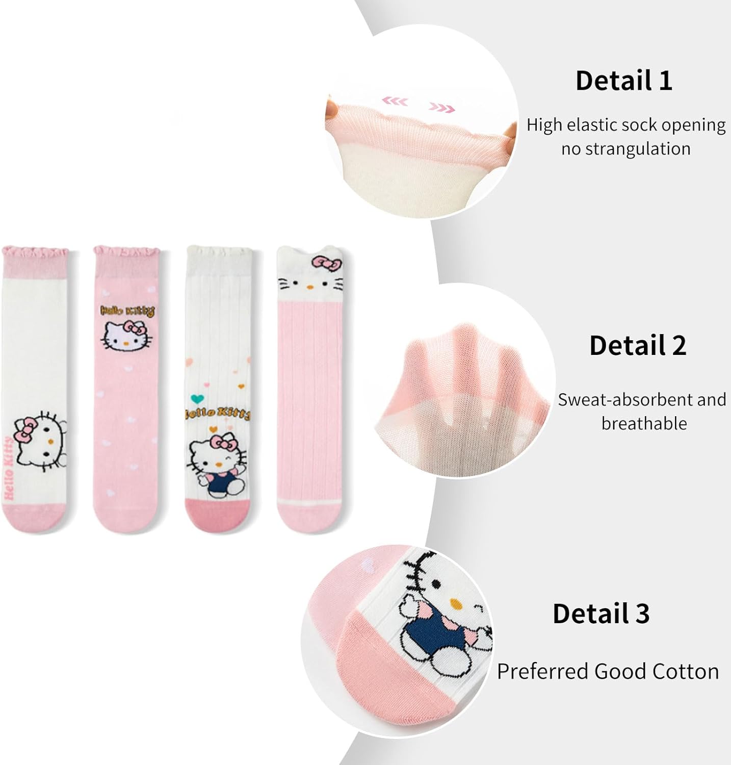 4 Pairs Knee High Socks for Girls, Cute Cartoon Compression Sock, Comfy Breathable Long Cotton Stocking - Image 4