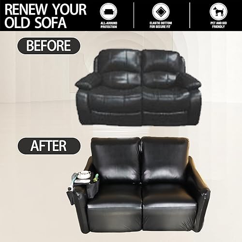 Miniatura 5 de HewTLES Funda reclinable de piel sintética, funda elástica para sofá biplaza, funda impermeable para sofá, funda reclinable de 6 piezas, funda