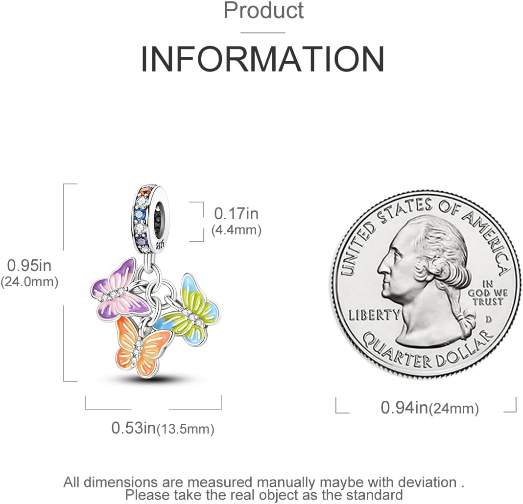 Hapour Butterfly Dangle Charm Bracelet Charm, Pendants Beads Charms for Necklaces Women Jewelry Gift Made of Sterling Silver, Cubic Zirconia & Enamel - Image 4