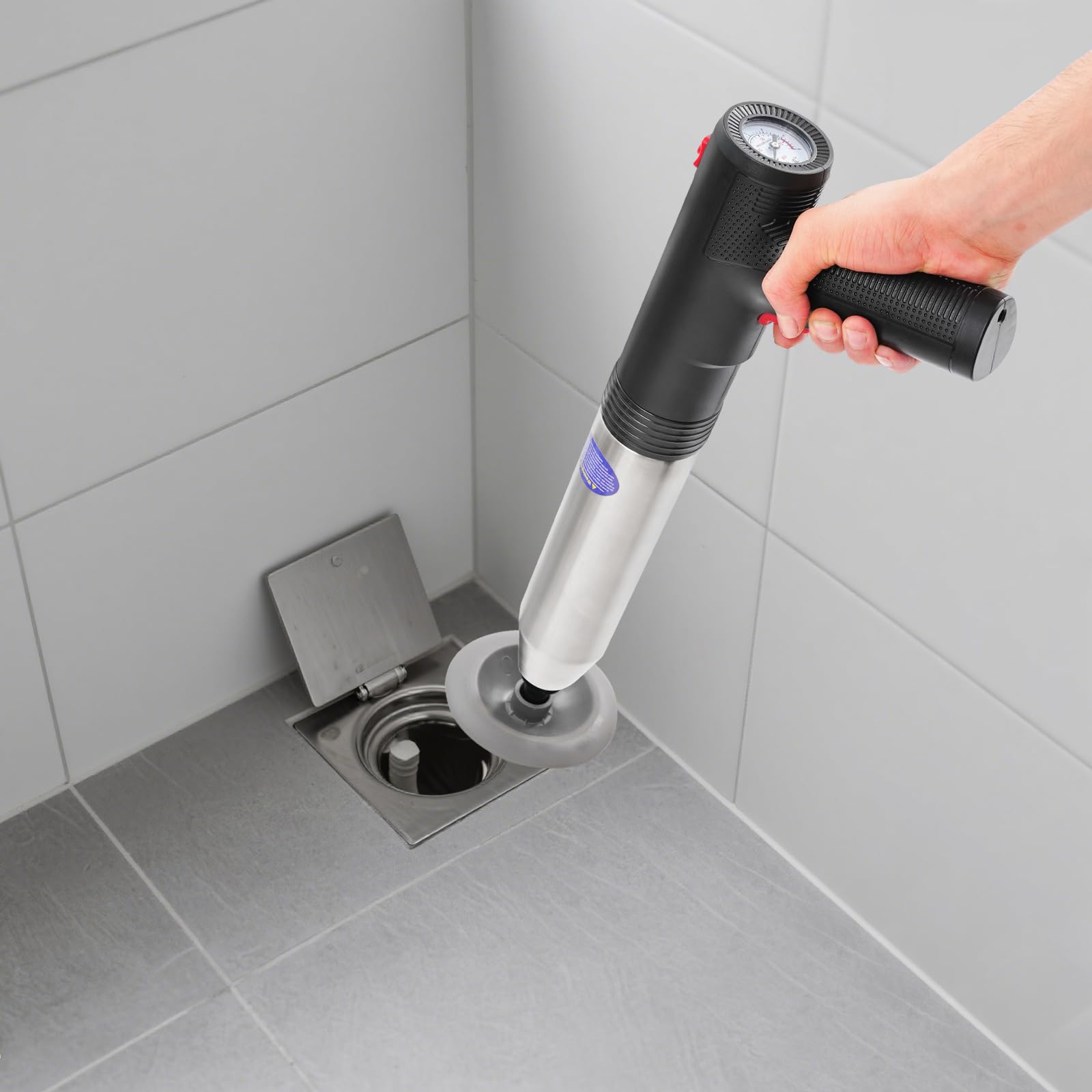 Elektrische Toilettenentstopfer Hochdruck Abflussreiniger Luftdruck Kanalöffner ABS Edelstahl für Badezimmer Küche Waschbecken Bodenablauf EU-Stecker 1500mAh