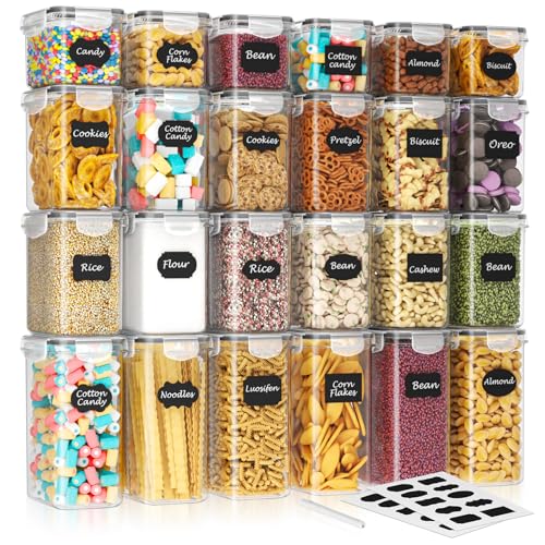 SavvyStor 24 PCS Food Storage Containers Kitchen Storage 33.6L BPA Free Pantry Organizers and Storage Plastic Leak-Proof Canisters for Cereal Dry Food Flour and Sugar Includes 24 Labels & 1 Marker