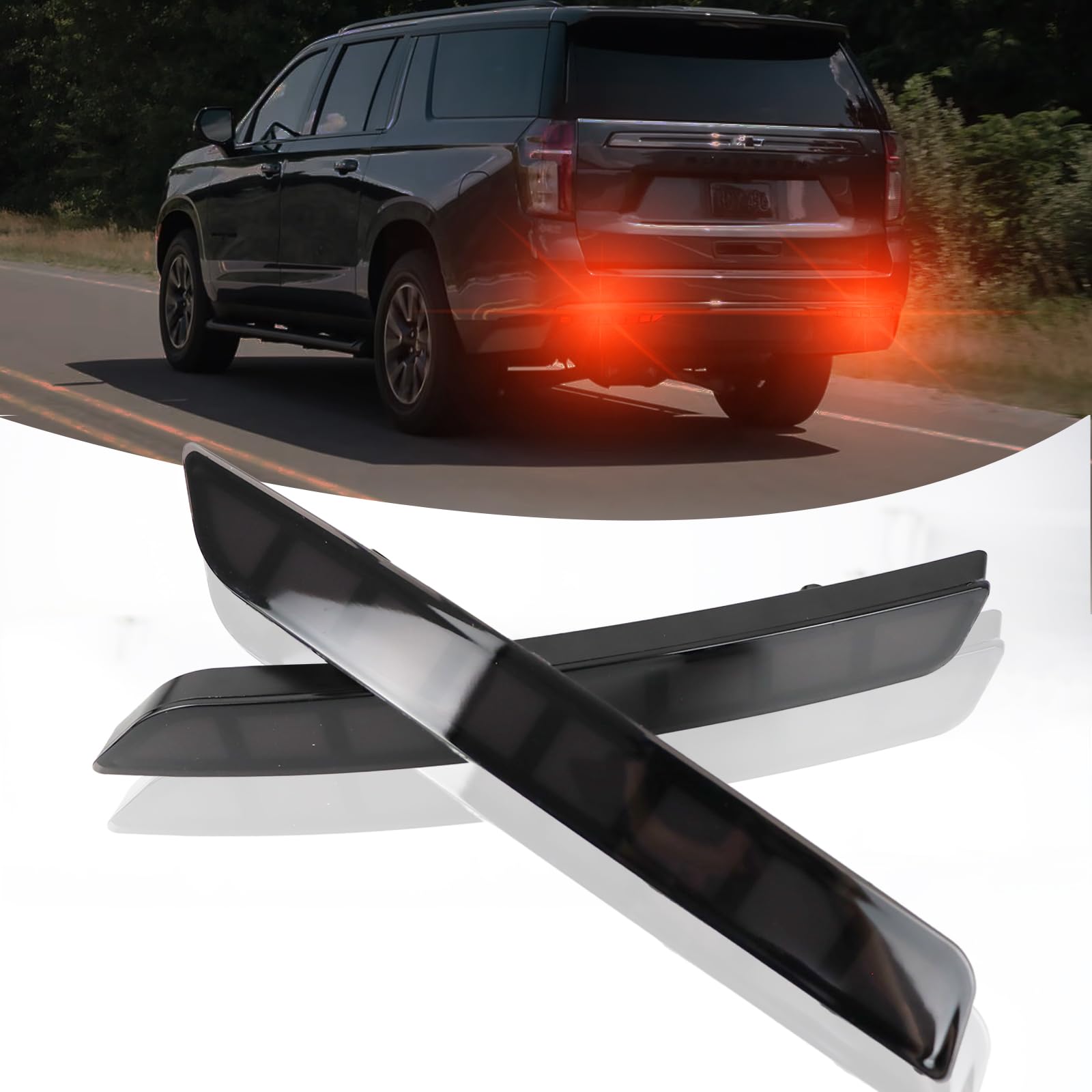 LED Rear Bumper Reflectors Light Fog Brake Tail Lamps Compatible with Chevrolet Chevy Suburban Tahoe GMC Yukon Denali 2021-2024 OEM Stock Reflector Turn Signal Light (SMOKED)