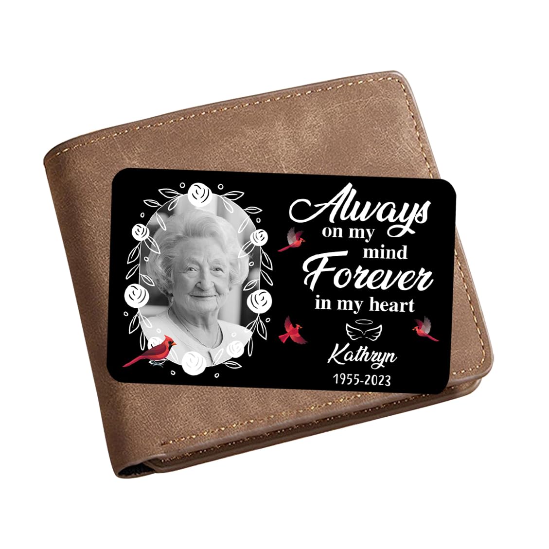 Smallduuck Personalized Photo Memorial Wallet Card Inserts Custom in Loving Memory Wallet Card Always On My Mind Forever in My Heart Cards Sympathy Wallets Cards Gift for Loss of Loved One,08