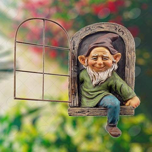 Miniatura 5 de Red Carpet Studios 49063 Cara de árbol de gnomo pintada a mano esculpida para decoración al aire libre, regalos de jardín, 11.81 x 7.28 pulgadas,