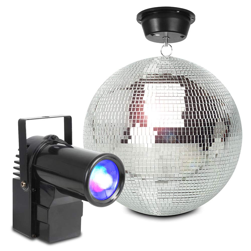 BeamZ MB30 Glitter Mirror Ball Kit 30cm with Rotating Motor & RGBW Pinspot LED Spotlight for Disco Parties, Wedding Events, DJs, Venues & Function Rooms
