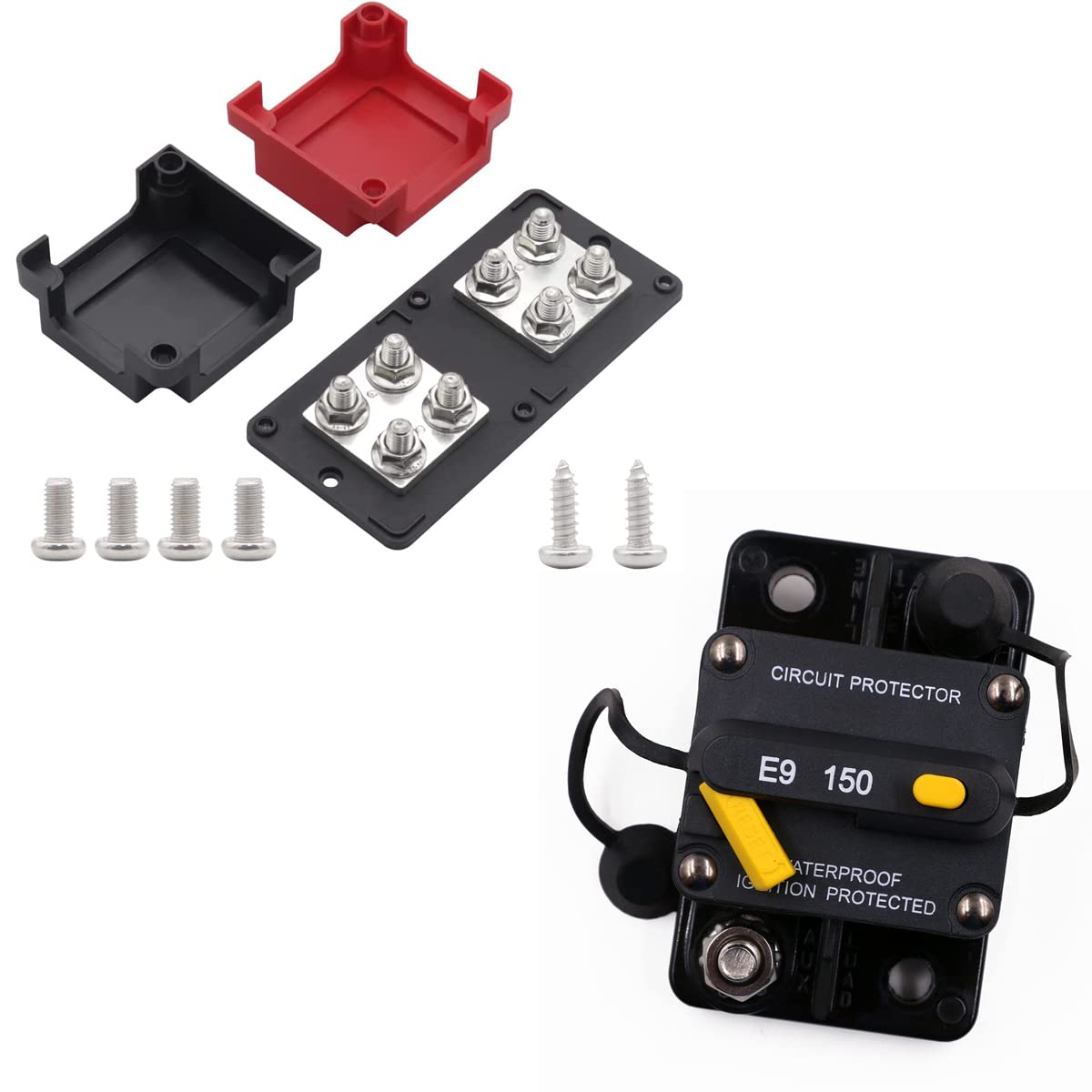 400A Bus Bar 3/8" Stud Battery Distribution Block & 150A Circuit Breaker Manual Reset DC 48V