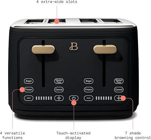 Miniatura 3 de Hermosa tostadora de 4 rebanadas con pantalla activada por tacto, acabado mate suave, ranuras autoajustables extra anchas, 7 ajustes de tostado,