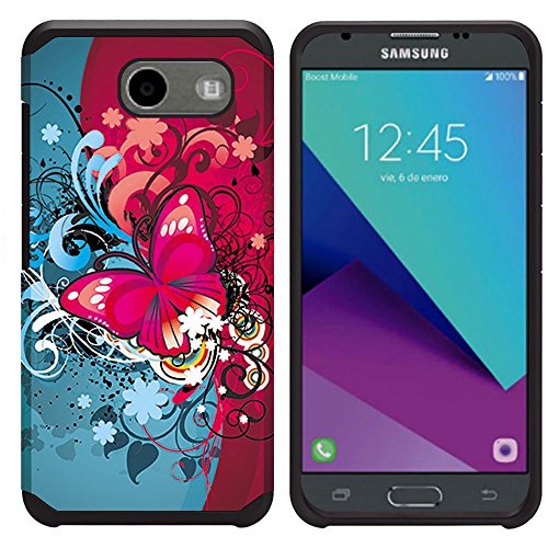 For Samsung Galaxy J3 Eclipse Case, Galaxy J3 Emerge Case, Galaxy J3 Prime Case, Galaxy J3 J327P (2017) Case, Galaxy Express Prime 2/J3 Luna Pro Case Rubber Sturdy Dual Layer Cover (Butterfly) #TOP2