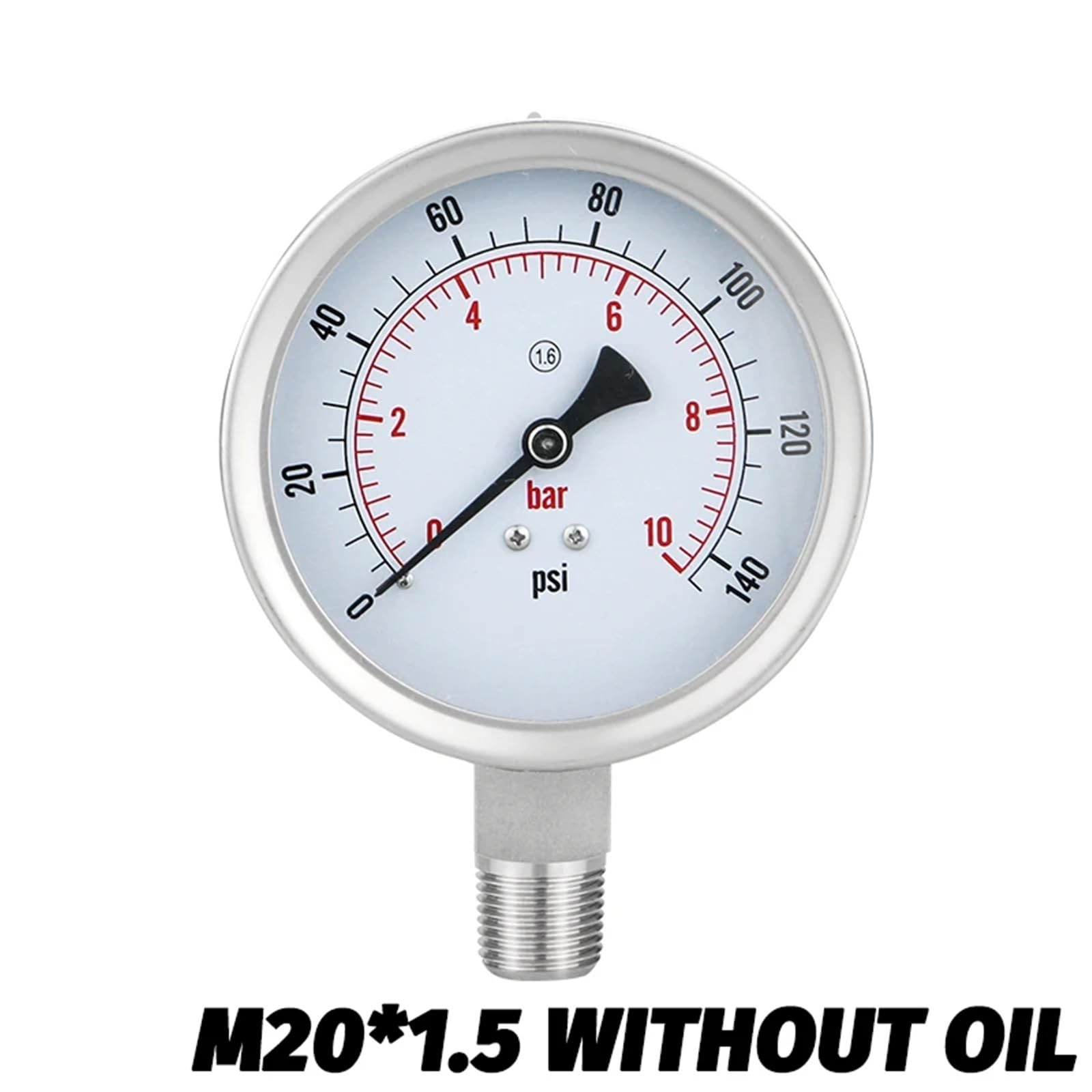 Manometr ze stali nierdzewnej, 4 cale, 100 mm, dolny montaż, 1/2-1-0-1000 bar, typ bagnetowy, hydrauliczny ciśnieniomierz gazowy | M20 -1,5,0-60 bar 860 psi