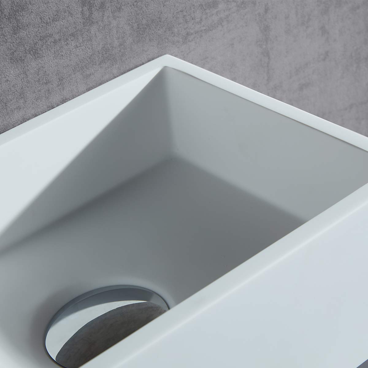 BERNSTEIN - Vasque Lavabo Rectangulaire suspendu Blanc mat 60x40x20cm Lave main mural fonte minérale + Porte-serviette & Bonde cache Blanc - Etagère à gauche - Design, Robuste & Durable - TWG02
