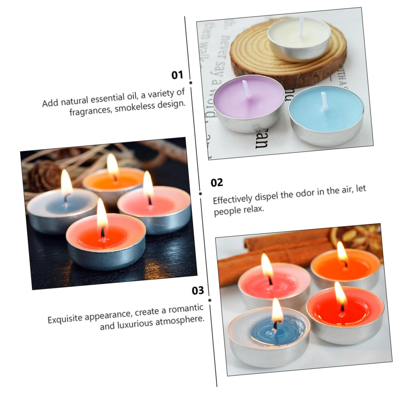 40 Velas Aromáticas de Cera sin Humo para Aromaterapia en Casa, Redondas de Aluminio, Relajación y Eliminación de Olores, Ideales para Propuestas Románticas
