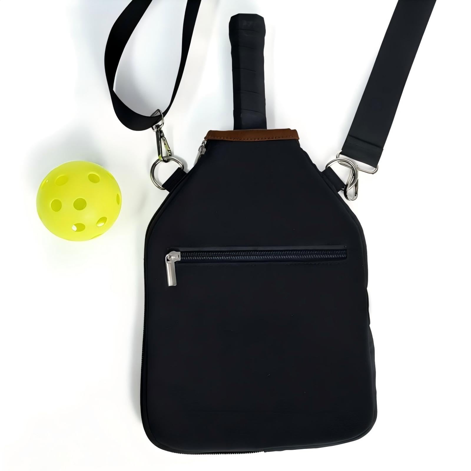 SSZYace Single Pickleball Racket Cover, Pickleball Racket Protective Cover, Metal Clasp Racket Cover, Outer Pocket with Zip for Small Parts, Black
