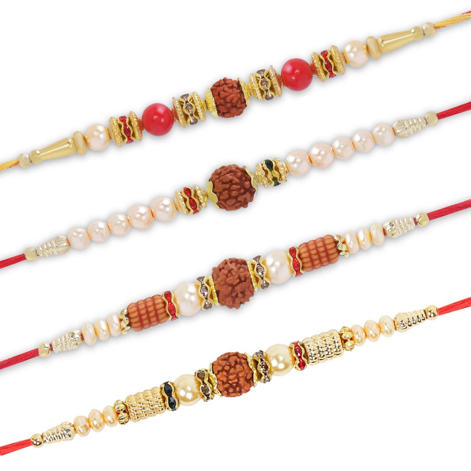 VTFlair Rudraksh Designer Brother's Rakhi with Roli Chawal Rakshabandhan Rakhi Bhai Brother Combo of 4 Pack Rakhi