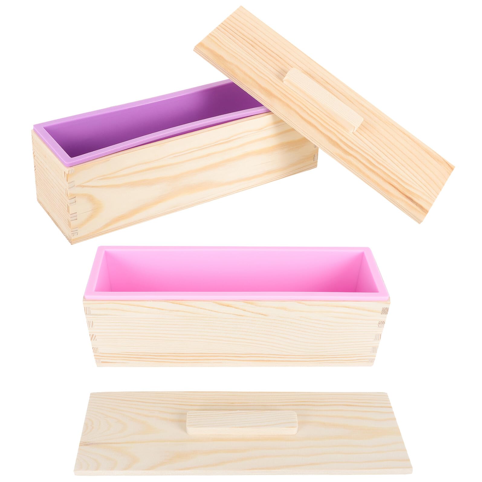 Moule à savon rectangulaire silicone avec boîte bois et couvercle pour cake et toast