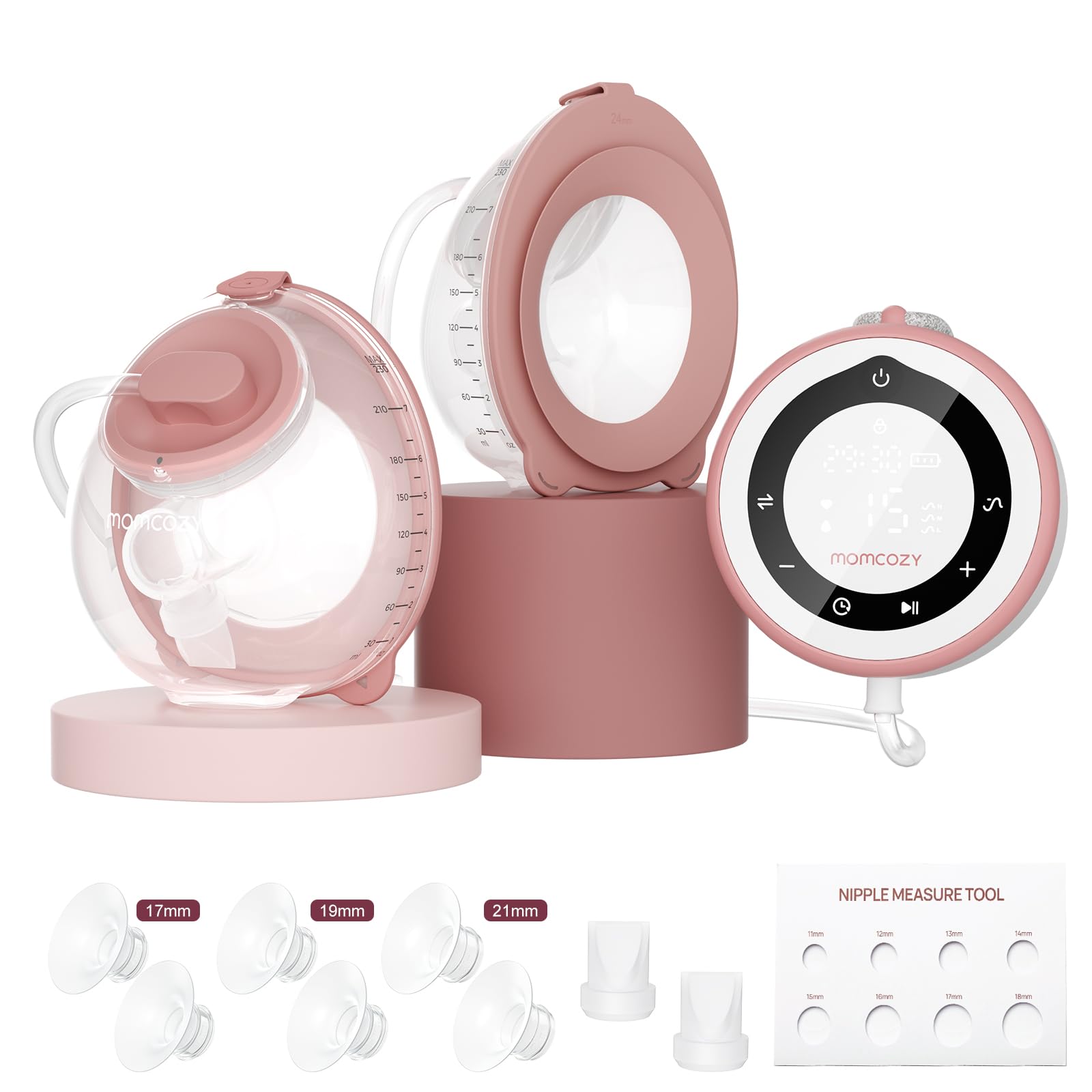 Momcozy V1 Pro Tiralatte Elettrico Indossabile a Mani Libere, Aspirazione fino a 300 mmHg, 3 Ritmi e 15 Livelli, Coppe da 230 ml, Flangia DoubleFit, Rosso Cozy
