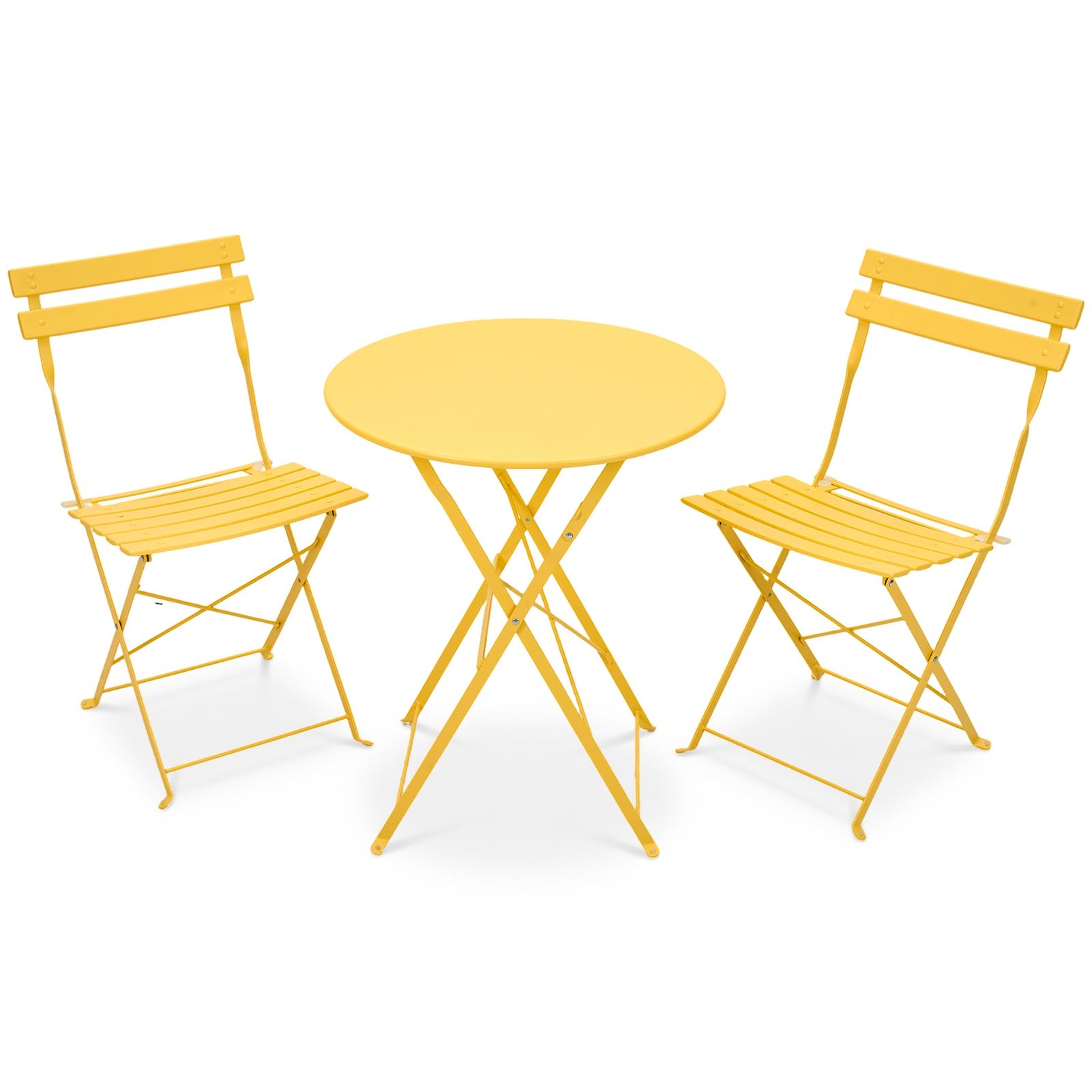 Warmiehomy 3 Piece Folding Bistro Set, Metal Outdoor Table and Chairs Set 2 with Anti-Slip Feet, Space Saving Conversation Patio Furniture for Balcony, Garden, Yard, Lawn, Café, No Assembly, Pink — view 13
