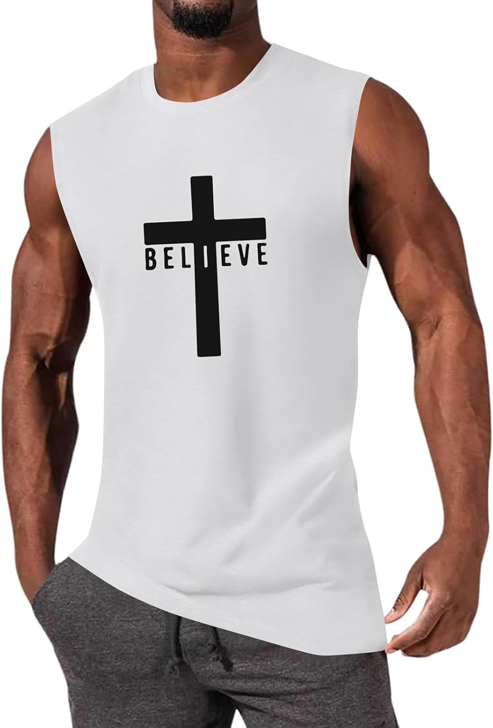 Men's Cotton Graphic Tank Tops Jesus Cross Believe Printed Faith Christian Shirts