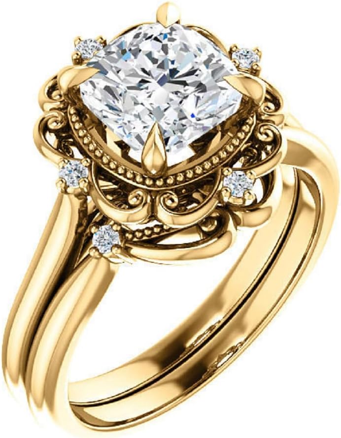 1CT-4CT Antique Halo Engagement Ring for Women Filigree Design Handmade Wedding Bridal Ring Set, Christmas Gifts for Her, 925 Silver/Solid Gold, Moissanite