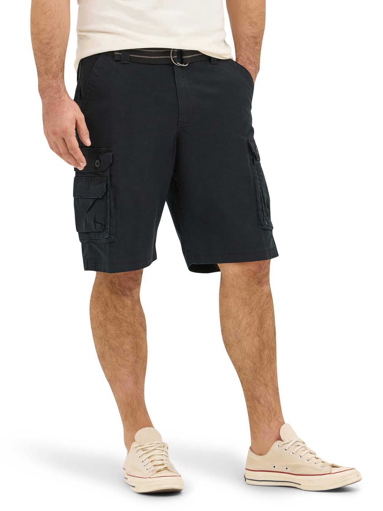 Lee Men's Dungarees New Belted Wyoming Cargo Short, Black Ripstop, 38