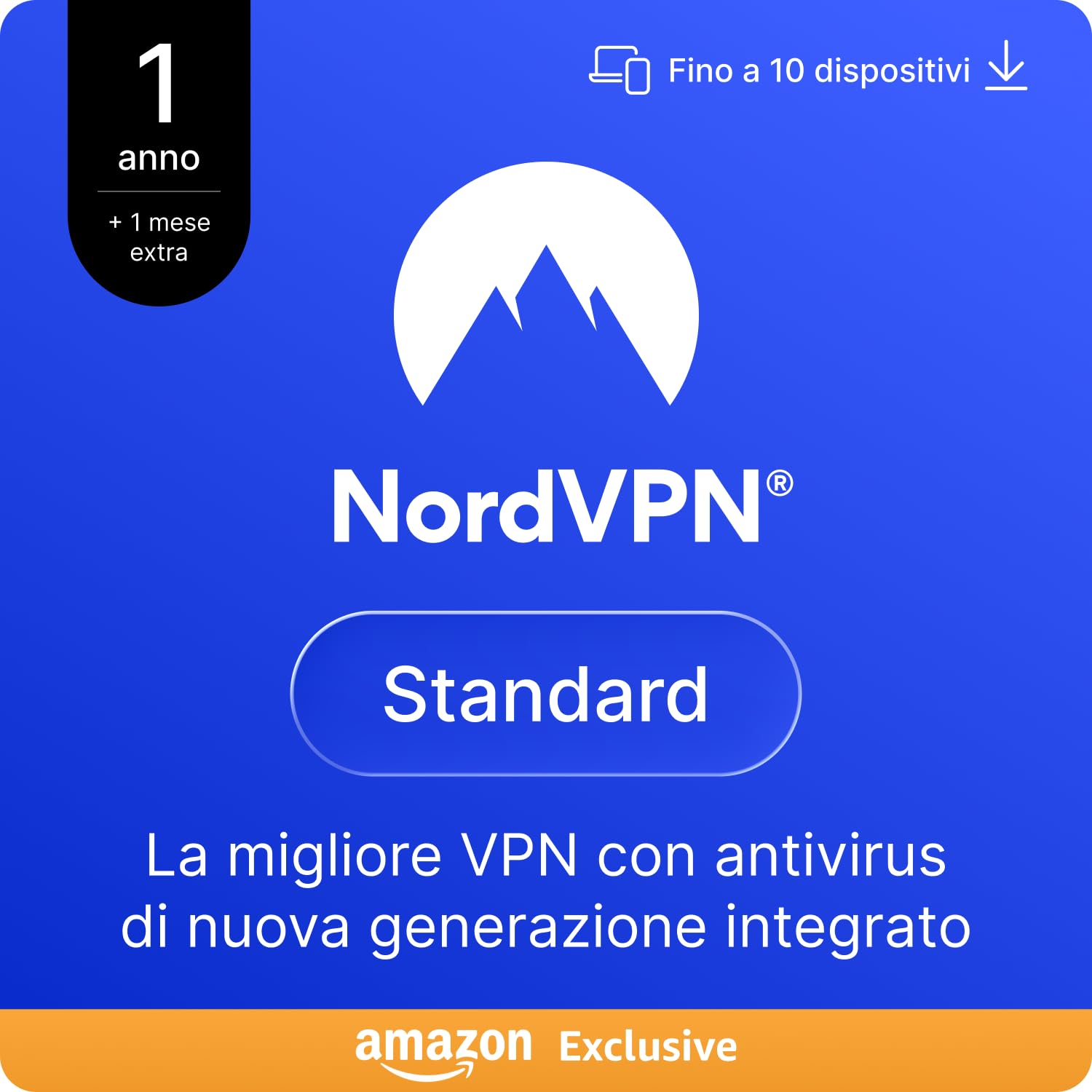 NordVPN Standard, Esclusiva Amazon, 1 Anno + 1 Mese extra, 10 Dispositivi, Codice Digitale