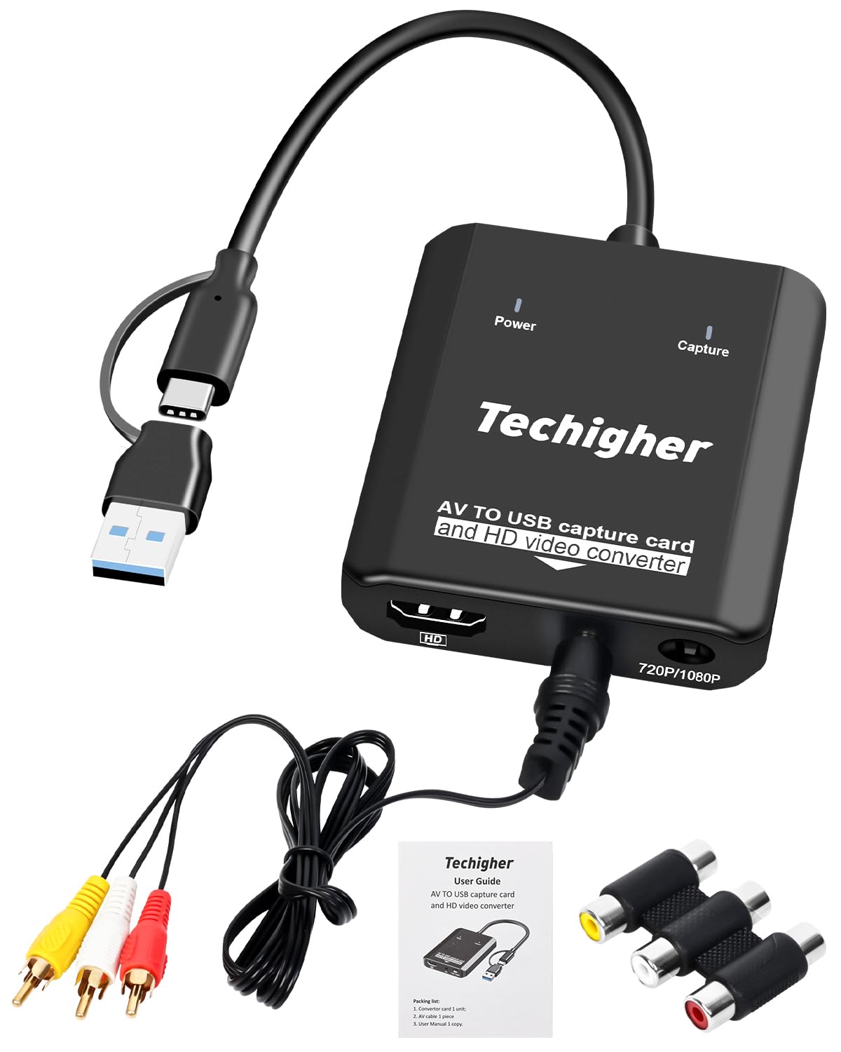 Convertidor VHS a digital, tarjeta de captura de video USB para video, VCR/Hi8/DVD/AV/RCA/VHS a convertidor digital, convertidor RCA a HDMI, convertidor AV a HDMI, captura y convierte