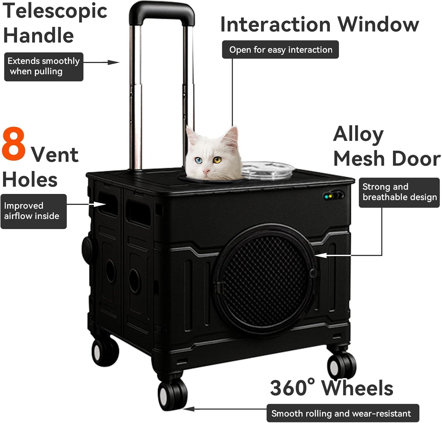 Collapsible Hard-Shell Pet Carrier for Cats Small Dogs, Airline Approved Foldable Portable Travel Crate with Wheels for Kittens Puppies (Pale Gray,L)