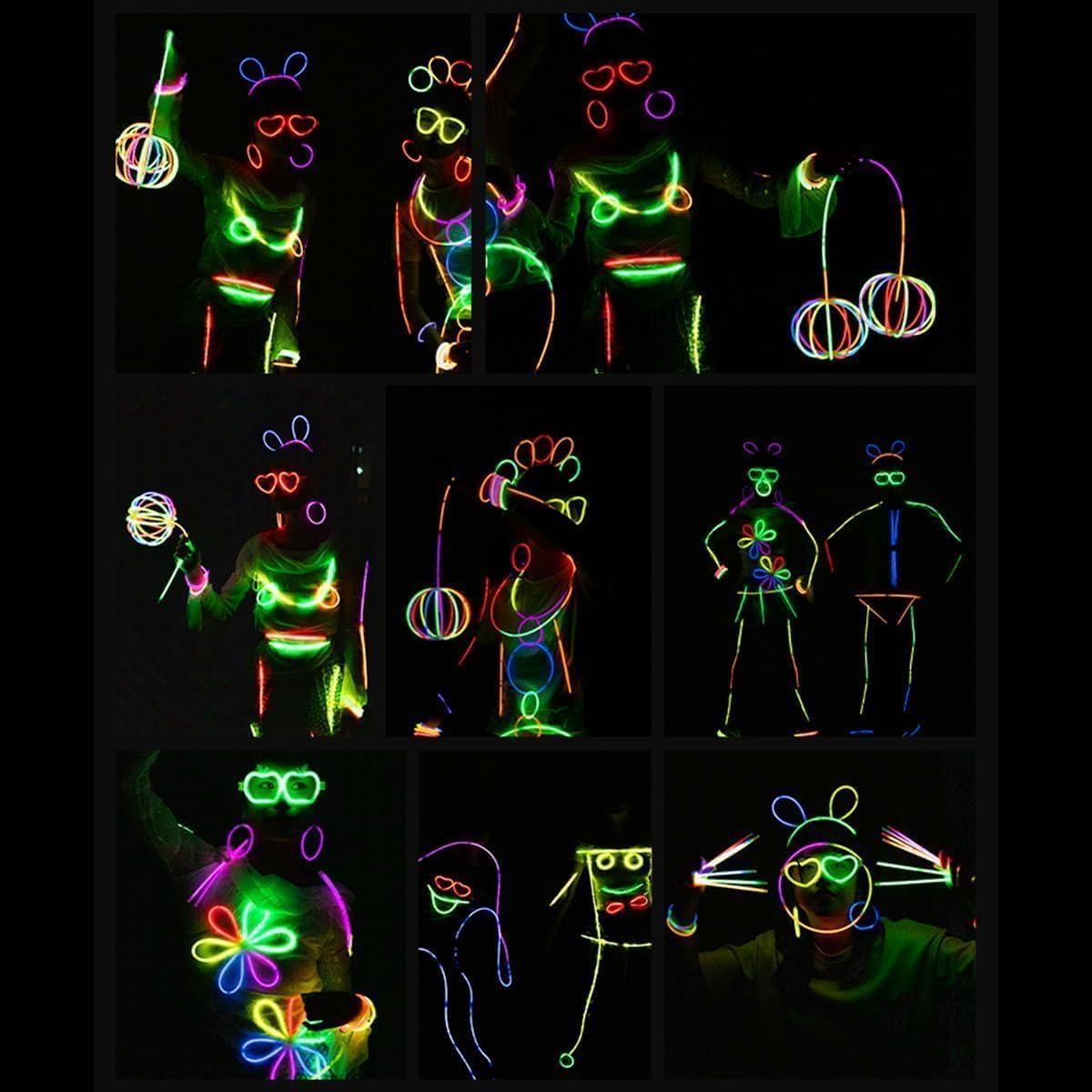 BUDI 467Pcs Glow Sticks Party Favors for Kids Adults Glow in the Dark Party Supplies 4th of July Accessories Neon Decors 200 GlowSticks Bulk 8 Colors 8 Inch & 267 Connectors Necklace Bracelet Glasses - Image 8