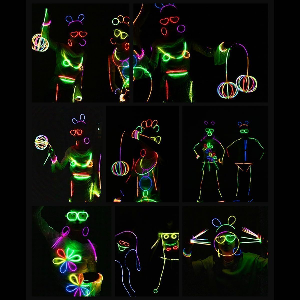 BUDI 467Pcs Glow Sticks Party Favors for Kids Adults Glow in the Dark Party Supplies 4th of July Accessories Neon Decors 200 GlowSticks Bulk 8 Colors 8 Inch & 267 Connectors Necklace Bracelet Glasses