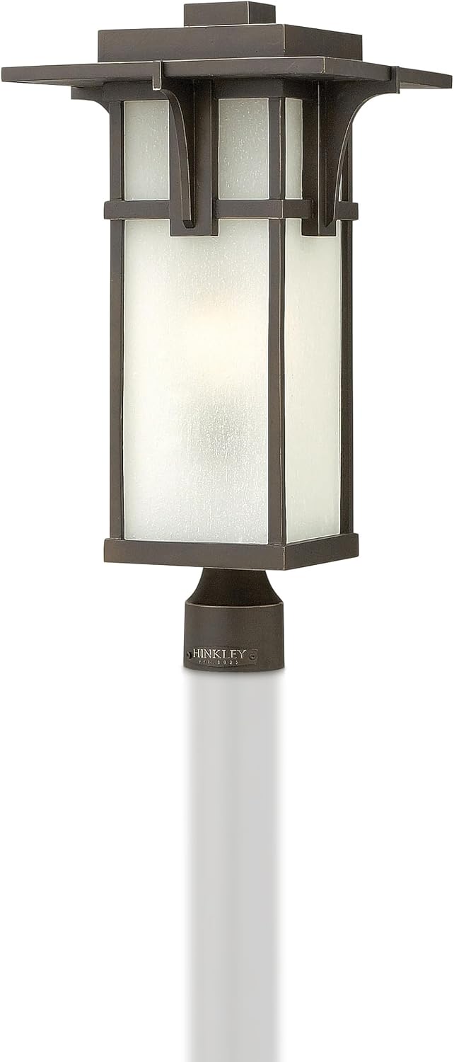 Hinkley Manhattan Single Light 21.5" Outdoor Post Mount Outdoor Lantern – Etched Seedy Glass, Classic, Aluminum, Entrance, Driveway, Pier Mount Compatible, Post Sold Separately – Oil Rubbed Bronze