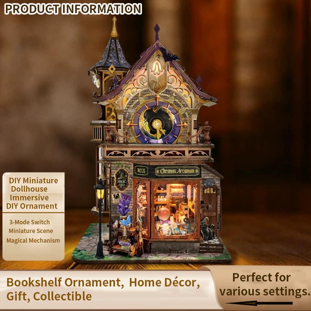 Holzpuppenhaus-Bausatz, DIY-Puppenhaus-Bausatz mit LED-Beleuchtung, kreatives Set zur Regaldekoration, 3D-Modell, kreative Geschenke für Freunde und Verwandte