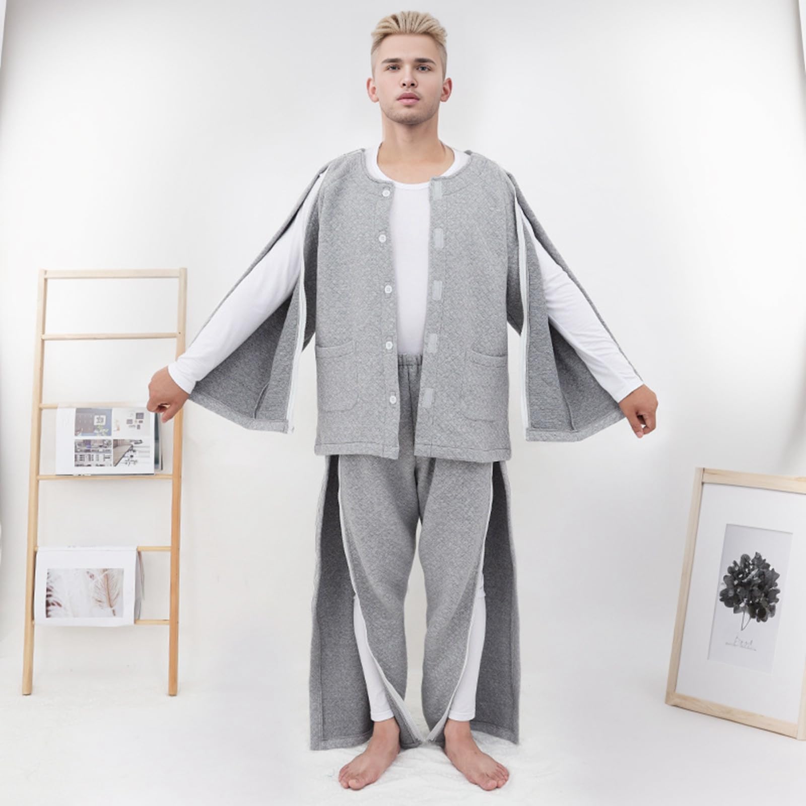 Veste de rééducation homme coton fermeture éclair multidirectionnelle manches devant poches extérieures