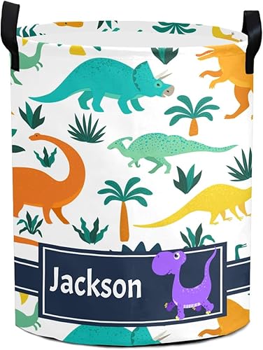 Cesta de lavandería con diseño de árboles de dinosaurios, con nombre, organizador de asa, organizador de almacenamiento, decoración de dormitorio
