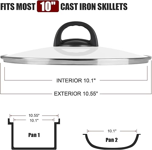 Miniatura 2 de Tapa de vidrio templado de 10 pulgadas con mango resistente al calor, cubierta de tapa de sartén de vidrio para sartén, sartén, hierro fundido,