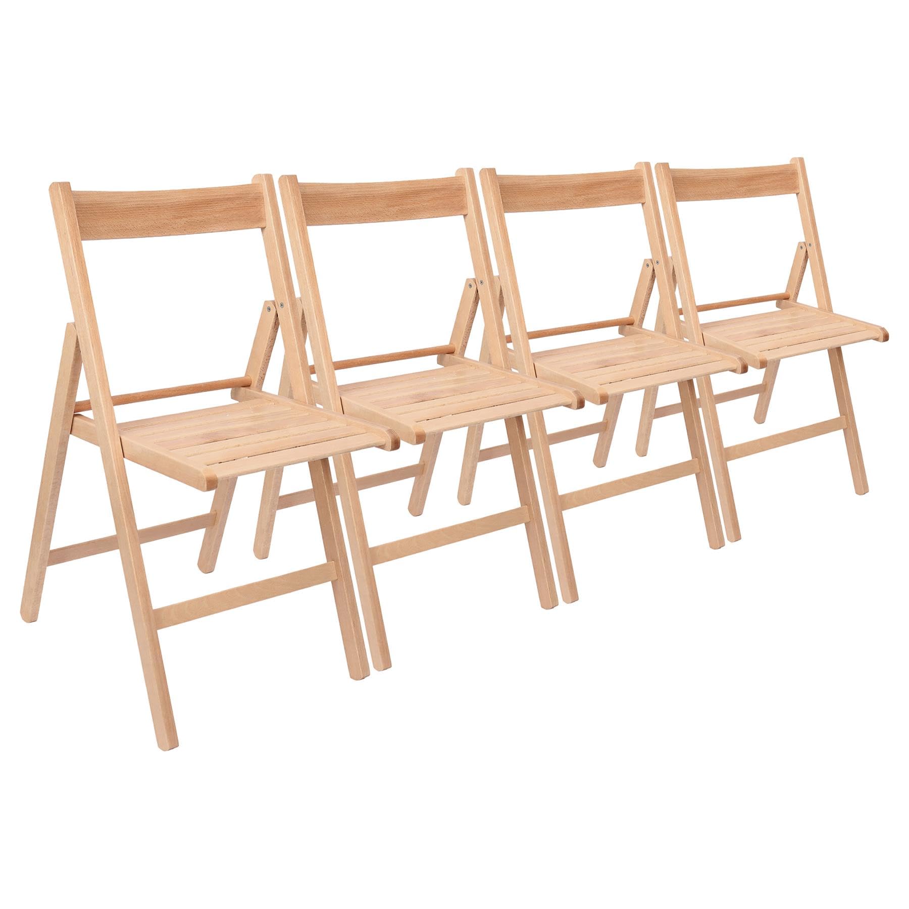 Harbour Housewares Beech Wood Folding Chairs - Natural - 4x - Wooden Garden Chair Outdoor Seating Deck Seats Lightweight Foldable Dining Patio Furniture