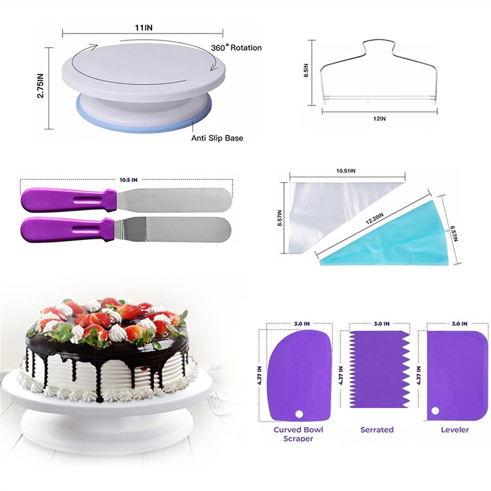 Tortenplatte Drehbar Kuchen Drehteller Kit 137 Set, Kuchen Drehteller Icing Spatulacake Spatel Zubehör für Kuchen Kuchen Spinnerei zum Dekorieren Kuchen dekorieren Verbrauchsmaterial Kit