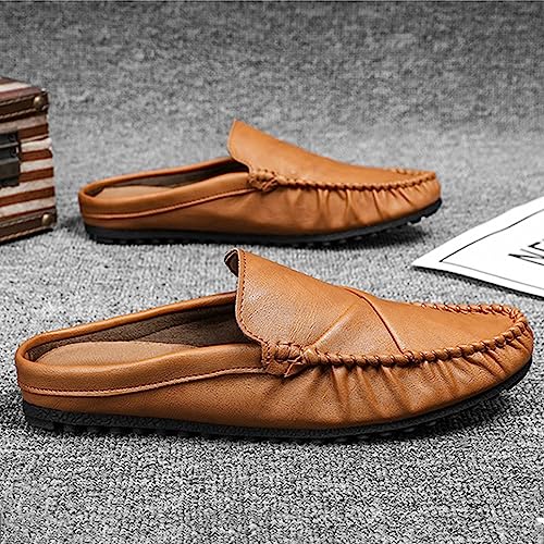 Crepuscute Men's Leather Causal Mules Lightweight Comfortable Slip On Casual Loafers Outdoor Fashion Business Dress Moccasins Driving Shoes2