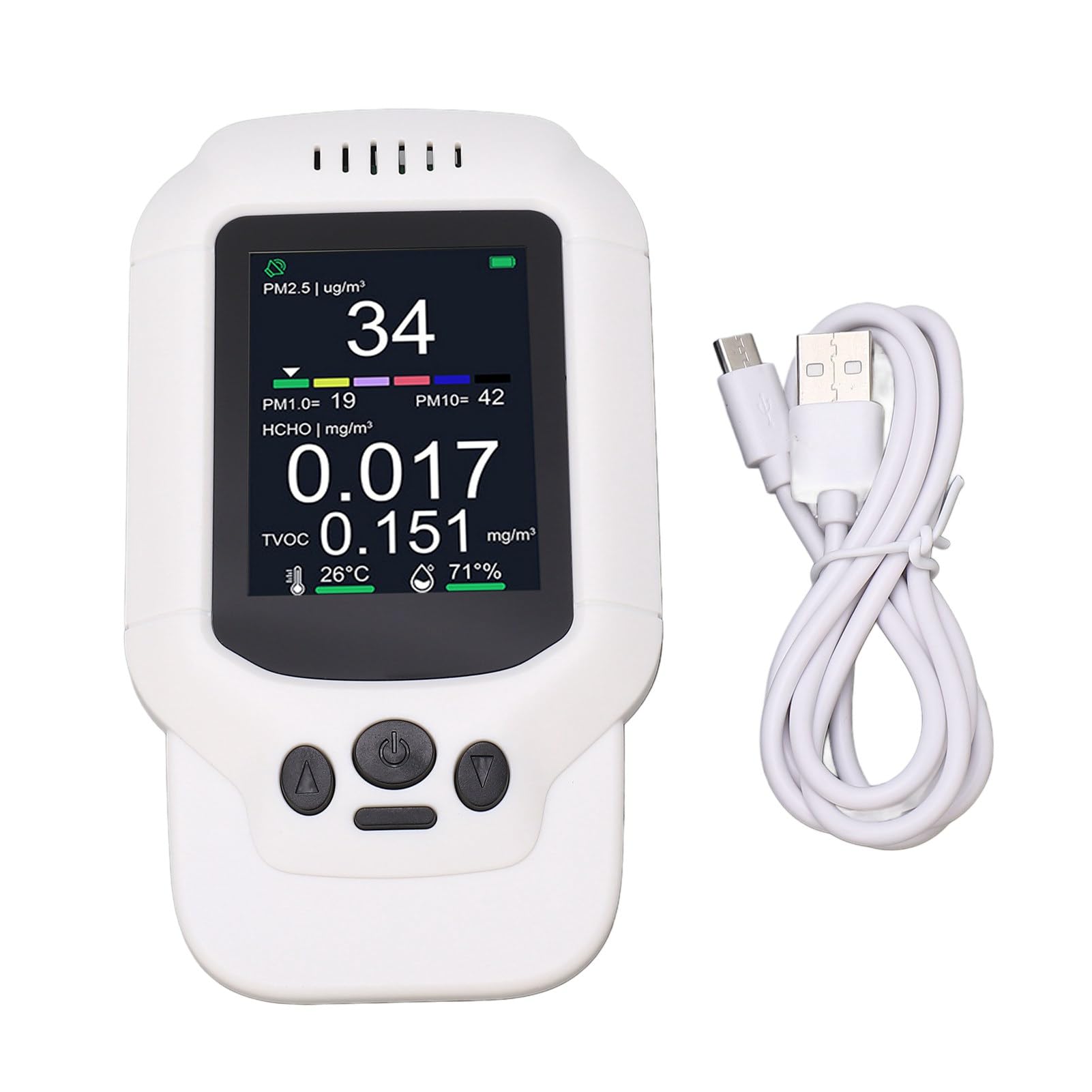 Air Quality Monitor, 7 in 1 Home air Quality Tester High Accuracy Multifunctional PM10 2.5 1.0 Temperature Humidity Meter with Sound Alarm for Home Office Hotel