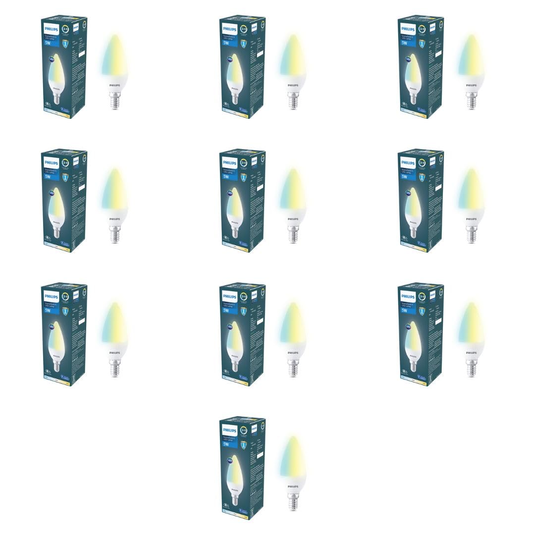 philips led candle bulb sceneswitch 5w | 3 in 1 cool daylight neutral white warm white | e14 small screw base | dimmable ambience switch light | for decorative fixtures and chandeliers | pack of 10