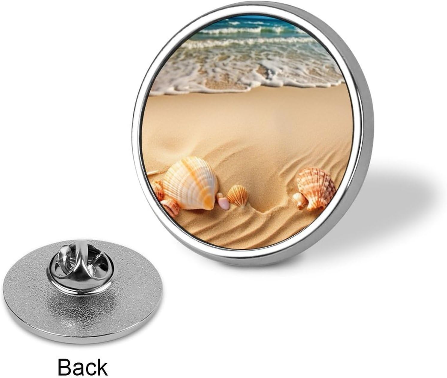 Aluminum Alloy Lapel Pin Round Backpack Pins, Beach Sea Shell Sand image 3