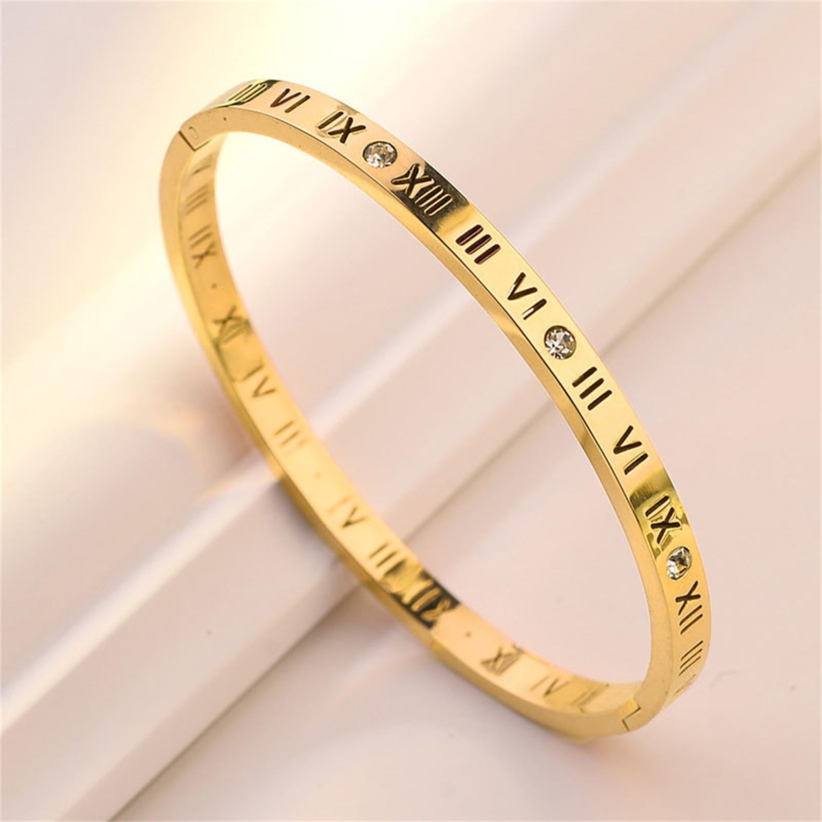 Odddot Women's Gold Trendy Classic Roman Digital Titanium Steel Rose Silver Bangle Jewelry Classic And Unique Bangle Birthday Gift