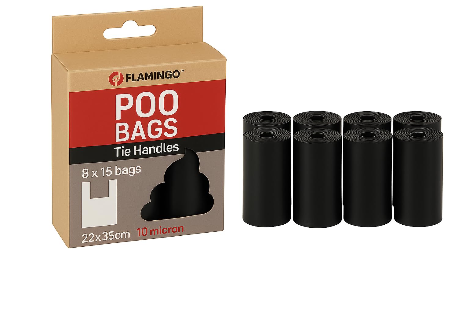 Flamingo Blekz Dog Poop Bags with Handles - 120 Pieces, Black, Ultra-Practical and Durable, Ideal for Labrador, Golden Retriever, Beagle and French Bulldog