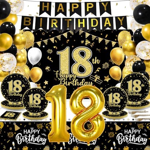 143 Pcs 18th Birthday Party Supplies Set for 24 Guests 18th Birth...